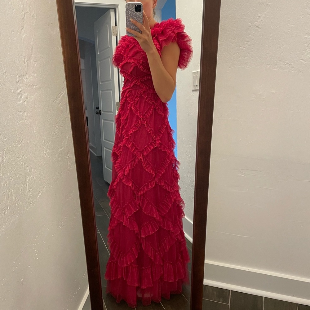 Needle & Thread Red Ruffled Maxi Dress